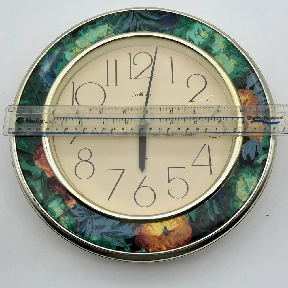 Waltham Floral Quartz Wall Clock Gold Tone Green Blue Orange Model 466831T 10